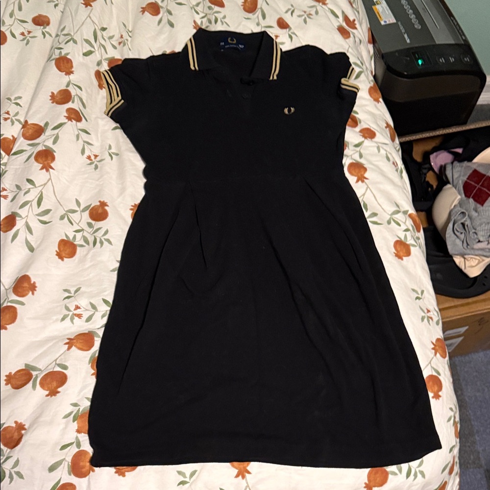 Fred Perry Black Polo Dress with Gold Accents